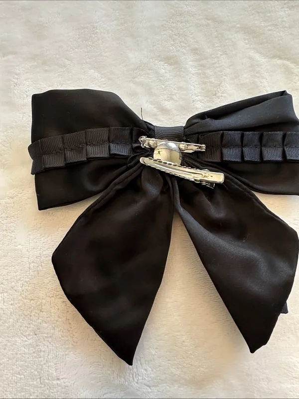 White House Black Market Black Bow Hair Clip with Rhinestone Brooch - Image 2