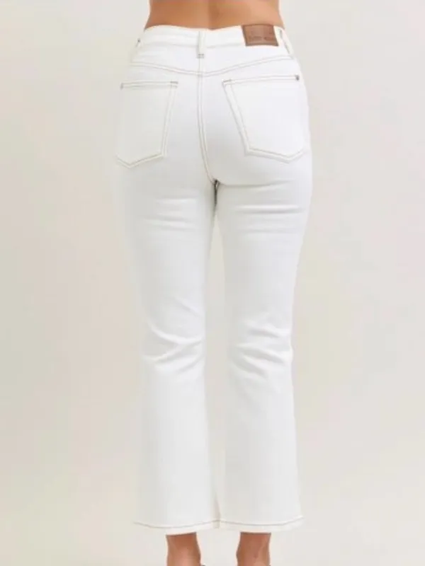 Judy Blue NWT High Waist Kick Flare Denim Jeans L 15/32 White Bootcut Stretch - Image 2