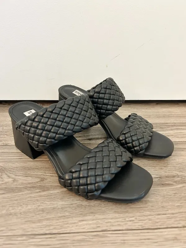 Steve Madden Daphnee Braided Black Block Heel Sandals Size 6 - Image 3