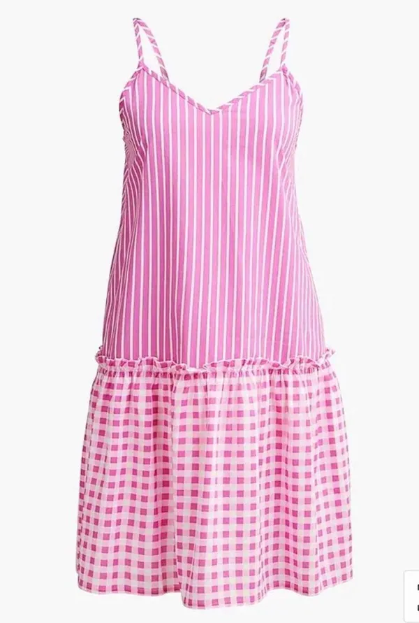 NWT J. Crew Bright Pink Gingham and Stripes Cover Up Summer Dress - Size Small - Image 3