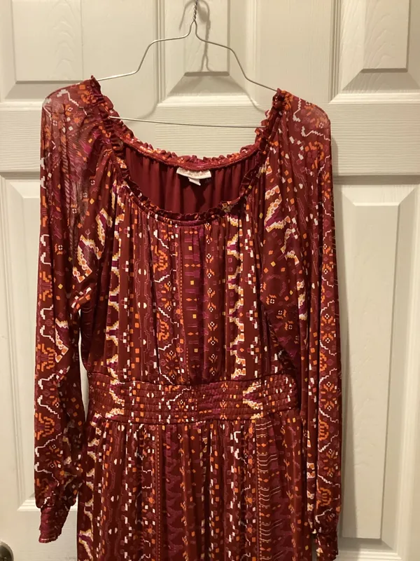 Knox Rose Burgundy Printed Long Sleeve Maxi Dress - Image 2