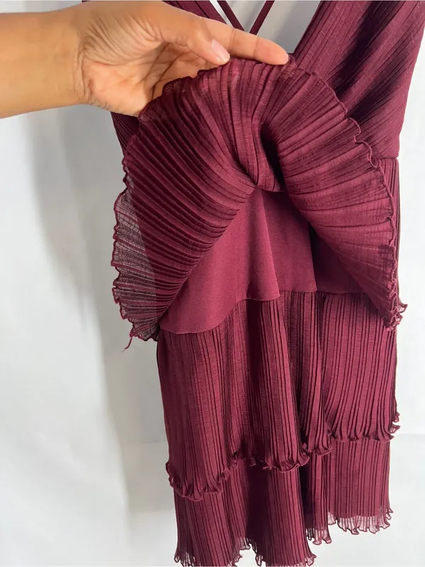 NWT Altar’d State Burgundy Pleated Tiered Mini Dress Size S - Image 6