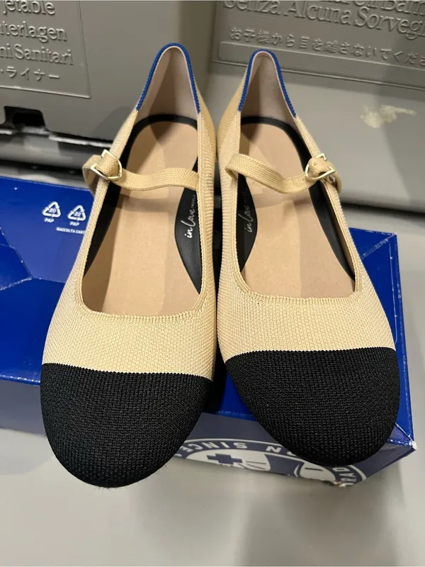 New Rothy’s Rothy The Mary Jane Heel Heels Cream Black Captoe Cap Toe 9 - Image 4