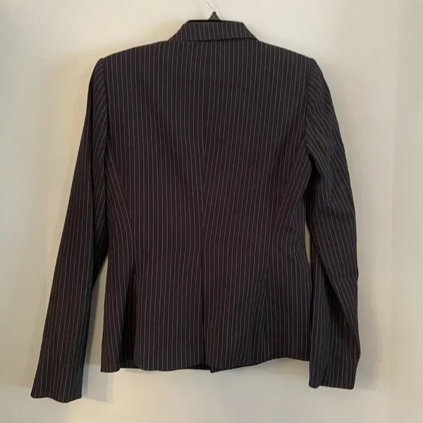 Calvin Klein Womens Jacket White Size 4 One-Button Stretch Black White‎ Striped - Image 3