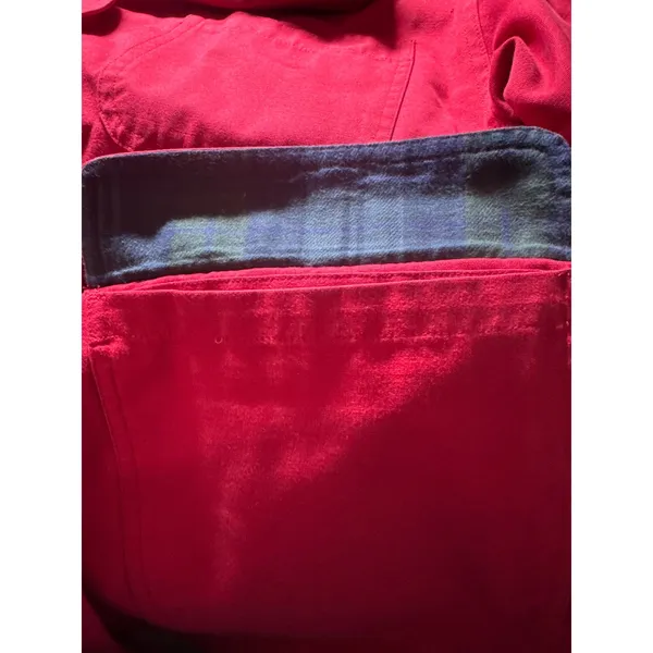 Talbots Red Cotton Barn Jacket Leather Collar Plaid Flannel Lined XS‎ - Image 6