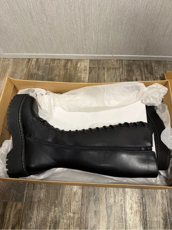 Steve Madden Black Lace-Up Knee-High Platform Boots Size 36=US 5.5-6 - Image 14