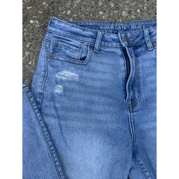 American Eagle Women's Stretch Mom Jeans Straight Leg SZ 4‎ Distressed - Image 5