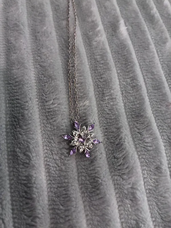 Snowflake Necklace Sterling Silver Purple Snowflake Pendant Necklace Crystals Winter Snow Flower Christmas Chain Necklace Romantic Jewelry Gifts for Women Girlfriend Birthday - Image 2