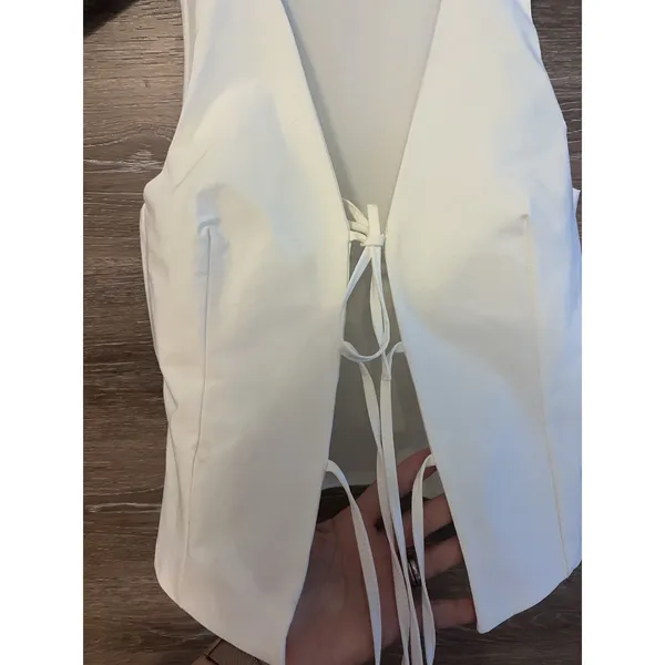 ZARA White Open Front Tie Vest Size Small Fitter Modern - Image 4