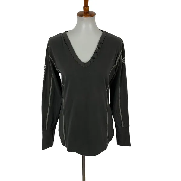 Gersemi Gray V Neck Long Sleeve Top Medium Minimalist Basic Casual Layer - Image 2