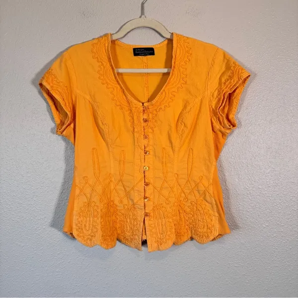 G Designs Orange Embroidered Boho Blouse Womens M Peasant Fairycore Renaissance - Image 10