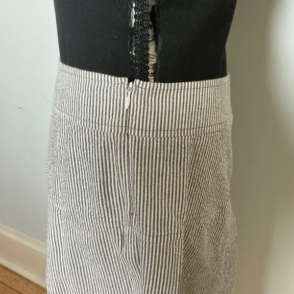Seersucker Striped A-Line Midi Skirt Blue White Small Newport News by D.A.R. - Image 3