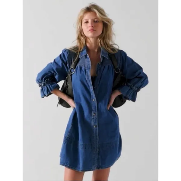 Free People Western Bohemian Vanessa Denim Tunic Top Shirt Dress Size Small - Image 2