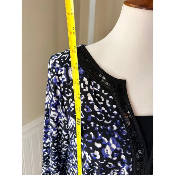 David Emanuel Animal Print Sequin V-Neck Shift Dress Blue Black Size 12 US - Image 5