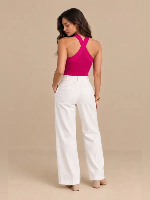 Babaton Aritzia Fuchsia Ribbed Crisscross Cropped Knit Fitted Halter Top Size XS - Image 10