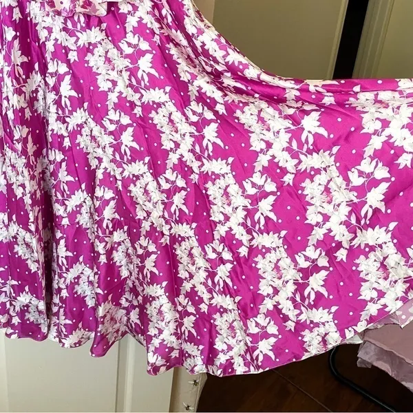 AMUR Dress Off-The-Shoulder Popover Waist Floral Silk Flowy Midi Magenta‎ 4 NWT - Image 6