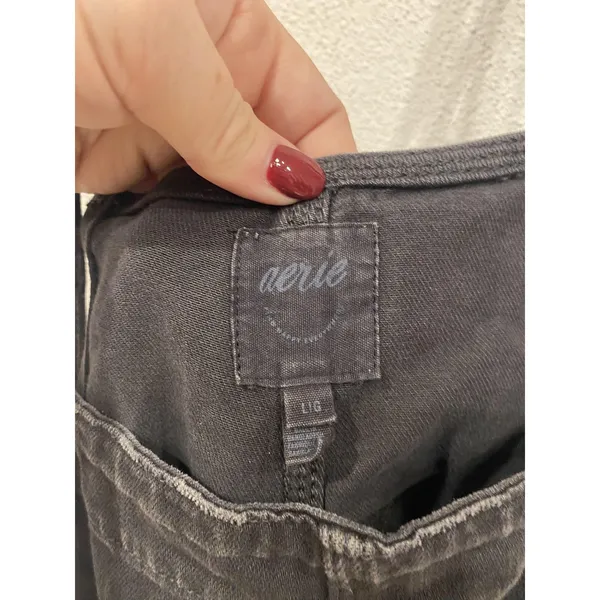 Aerie Overalls Womens Large Black Denim Fringe Hem Pockets Casual Mini - Image 3