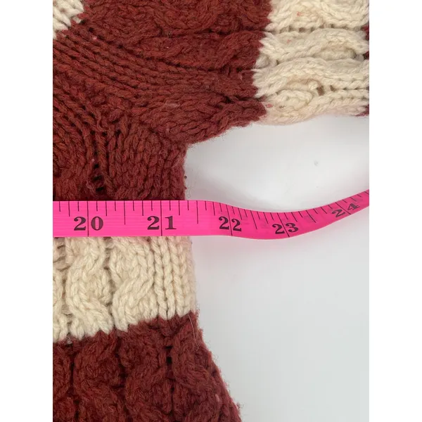 J.Crew Merino Wool Chunky Knit Stripe Sweater Chocolate Brown‎ Cream Size L - Image 5