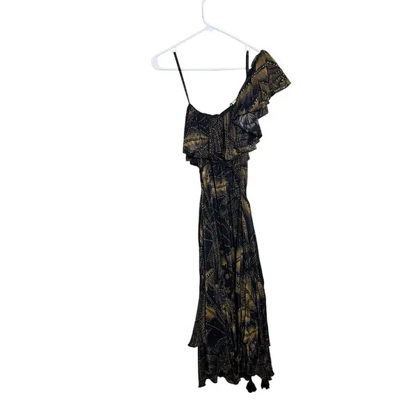 NWT Farm Rio Golden Foliage Black One Shoulder Maxi Dress Sz. XS - Image 9