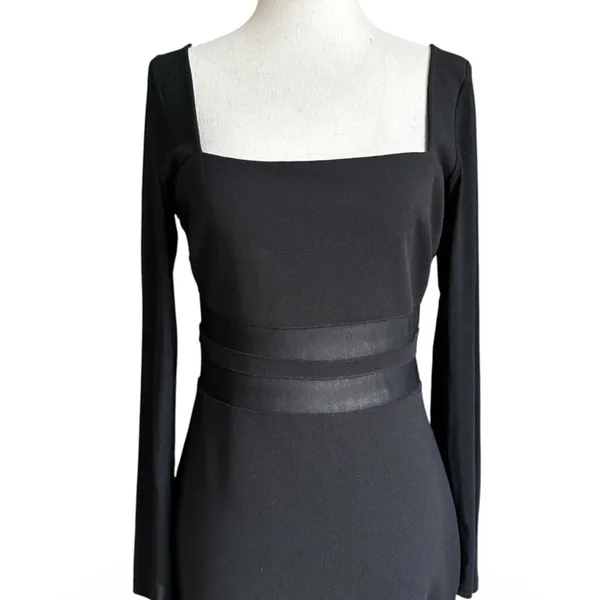 Windsor Large Black Long Sleeve Bodycon Mini Party Dress Mesh Accent | 16-28 - Image 2