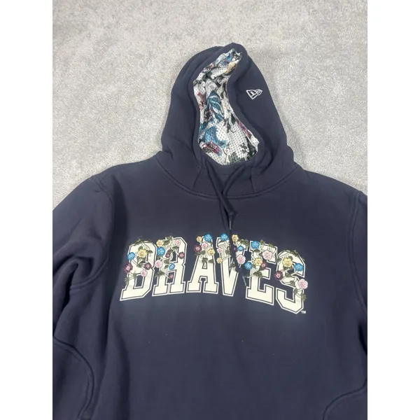 Atlanta Braves New era floral Spellout hoodie embroided Navy baseball spring M‎ - Image 6