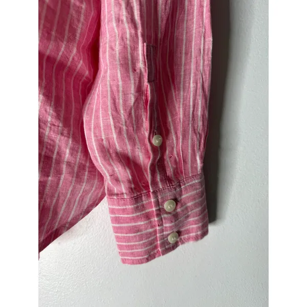 Gap Pink &‎ White Striped Linen Button-Down Shirt Womens Size medium NWT - Image 6