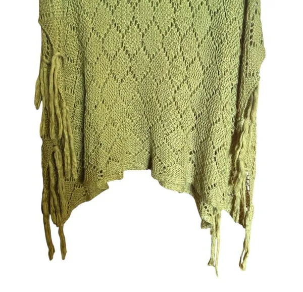 Ali Miles Off The Shoulder Sweater Women Large Green Chunky Fringe Boho Pullover - Image 4