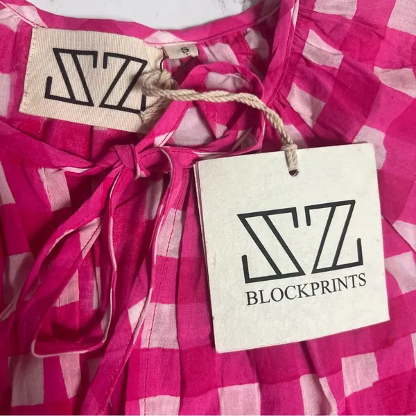 NWT TUCKERNUCK SZ‎ Block Print By Hand Priya Dress Hot Pink Gingham Sz S - Image 8