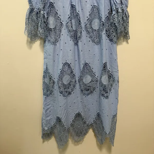 Tuckernuck Ashlyn Midi Lace Linen Cotton Dress in Forget Me Not Blue Size Small - Image 6