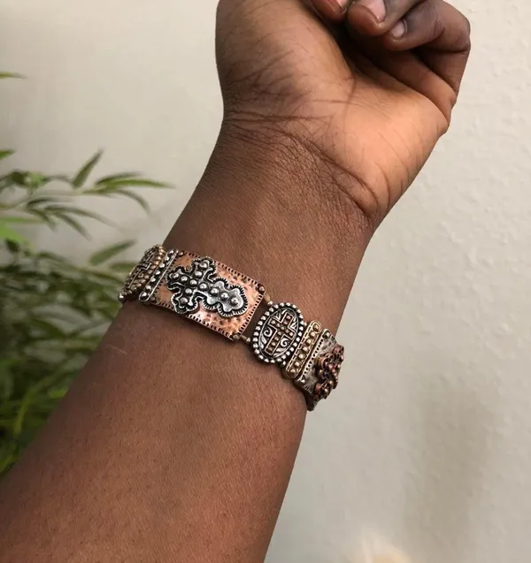 Y2K Bronze Silver Gold tone brown studded metal cross bracelet bangle jewelry #gothic #grunge #subversive #whimsygoth #emo jewel - Image 4