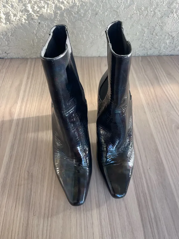 Donald J. Pliner Black Patent Chelsea Block Heel Ankle Boots - Image 3