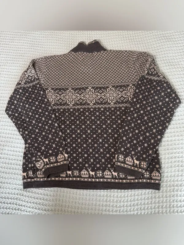Vintage Y2K Woolrich Fair Isle 1/4 Quarter Zip Sweater Womens Large Gray Beige - Image 4