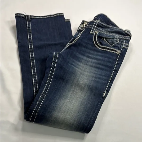 Vigoss Dark Blue Boot Cut Jeans with Embroidered Pockets - Image 2