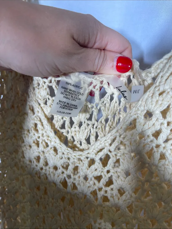 Lulus Womens Cream Beige Crochet Swim Coverup Dress Medium/Large - Image 3