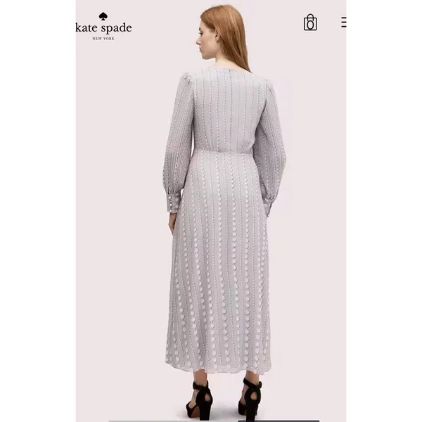 Kate Spade Pearl Drops Degrade Dress LONG SLEEVE‎ GOWN MIDI Size 2 Pleated Silky - Image 3