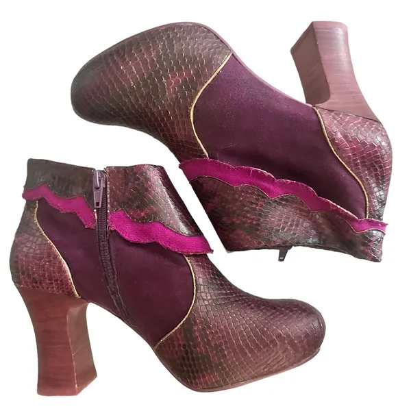 Vintage Ankle Booties Suede Leather Purple Snakeskin Boots Womens Size 6.5 - Image 6