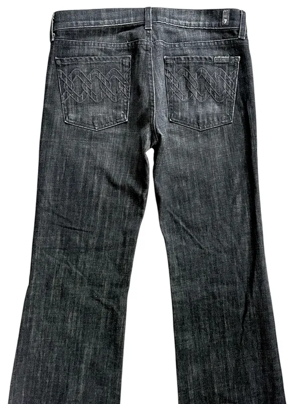 EUC 7 For All Mankind Dojo Bootcut Shimmer Pocket Long Inseam Jeans Black Sz. 28 - Image 7
