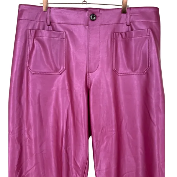 Anthropologie Maeve Colette Faux Leather Wide Leg Cropped Pants Pink Size 20W - Image 7