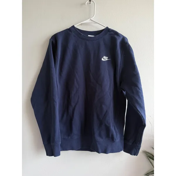 Nike Sportswear Club Fleece Navy Blue Crewneck Sweatshirt Embroidered Logo Small - Image 2