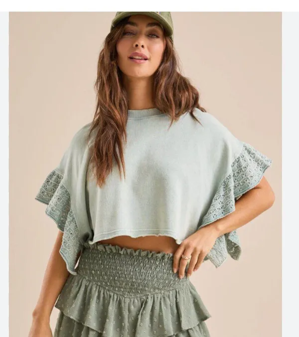 Altar'd State NWOT Kaia Crochet Flutter Sleeve Top - Image 2