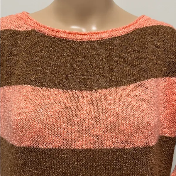 True Craft Brown & Orange Wide Striped Wide Bell Sleeve Cropped Sweater size M - Image 3