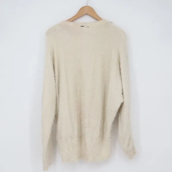 Black Rivet Sweater Womens XL Cream Eyelash Knit Pearl Beaded Neckline Good - Image 7