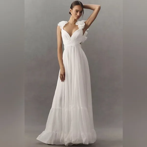 Mac Duggal 67911 Ruffled Tiered Cut Out Chiffon Gown Dress White 6 - Image 4