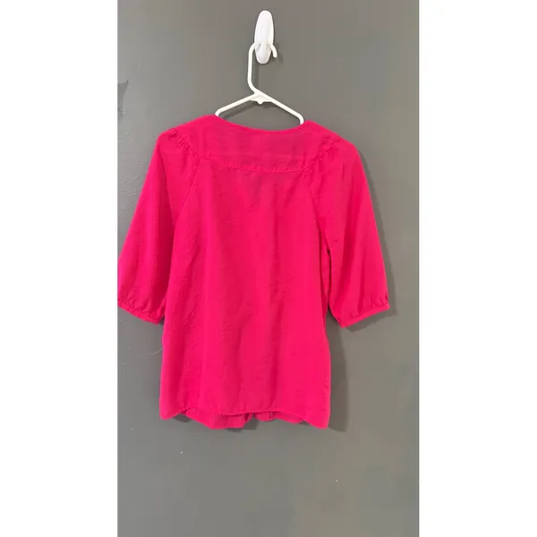 GH Bass & Co Womens Hot‎ Pink Pintuck Button Front Blouse 3/4 Sleeve Size M - Image 4