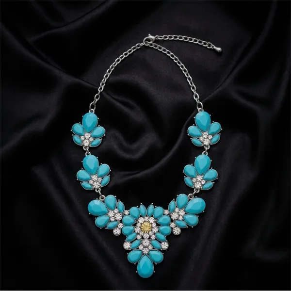 Turquoise Floral Statement Necklace - Women Jewelry - Image 2