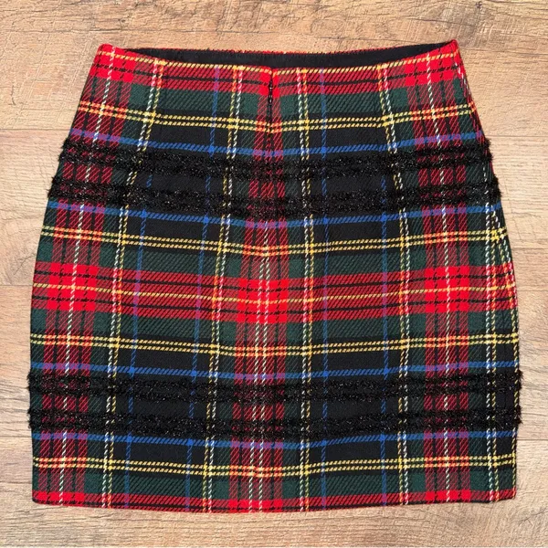 J. Crew Tartan Plaid Wool Blend Tweed Mini Skirt with Black Glitter Accemts - Image 4