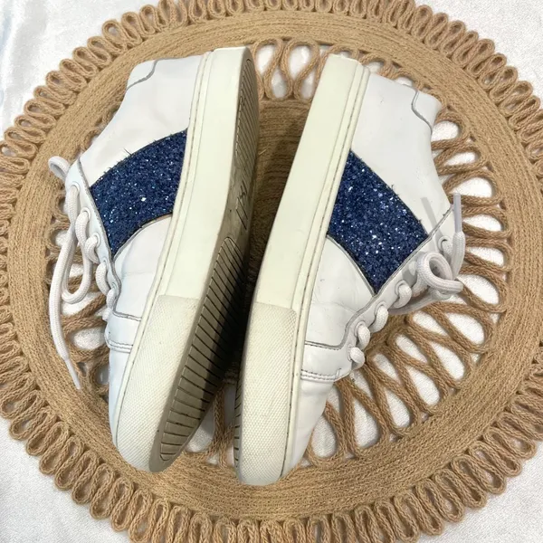Tory Burch Carter Glitter Sneaker Women's Size 7M Lace Up White Blue - Image 5