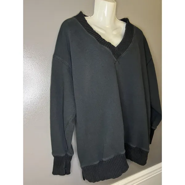 Aerie Sweatshirt Womens XS Black V Neck Oversized Terry Pullover Lounge - Image 3