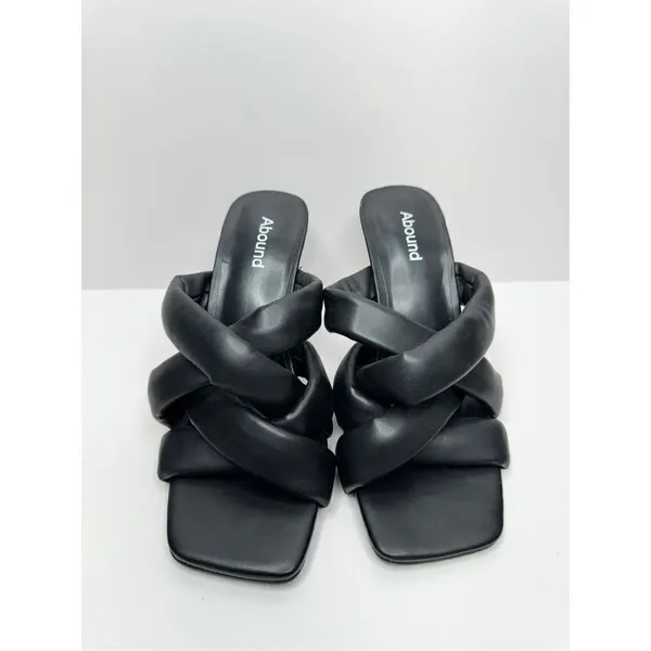 Abound Mule Sandals Size 6.5 Black Square Toe Woven‎ Stiletto Open Toe Heels - Image 2
