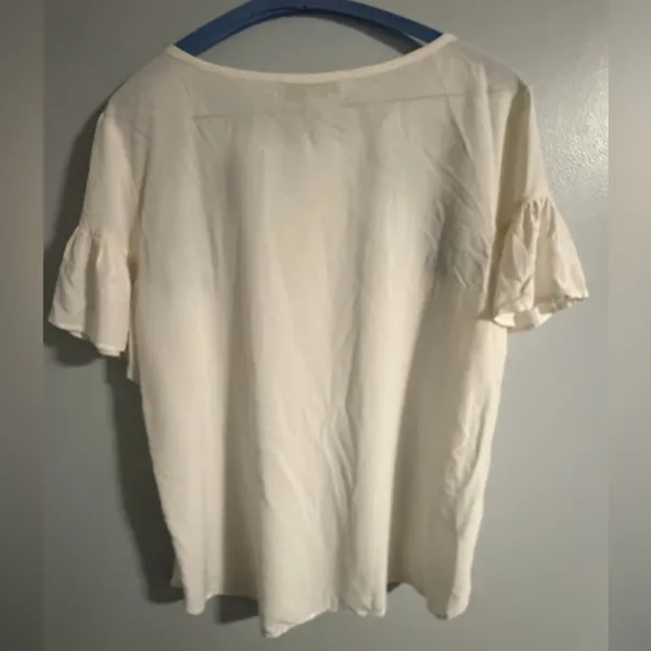 LOFT Cream Top with Blue Embroidery - Image 2